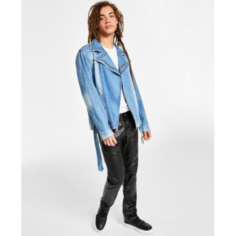 Men's Studded Moto Denim Jacket Inc Dark Blue Med