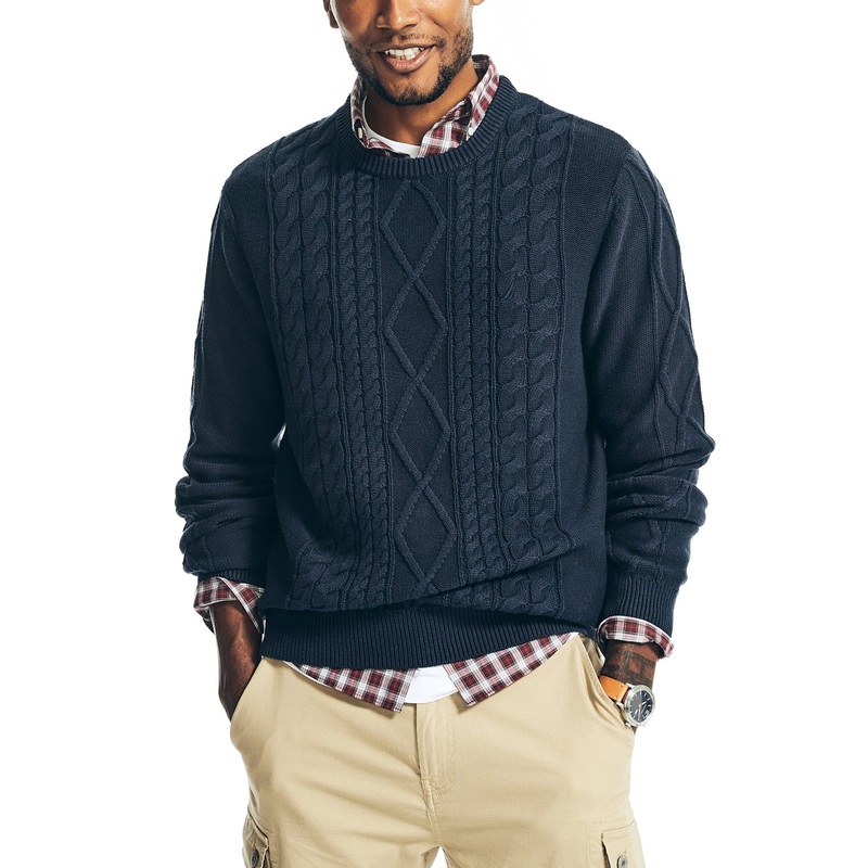Nautica Men's Navy Cableknit Crewneck Sweater Medium
