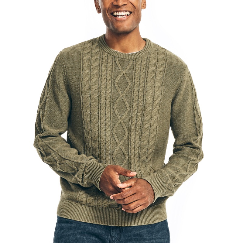 Nautica Mens Dark Green Cotton Crewneck Sweater Xl