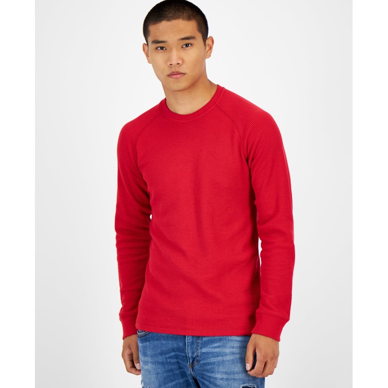 Sun + Stone Men's Thermal Waffle knit Shirt Red Poinsettia Medium