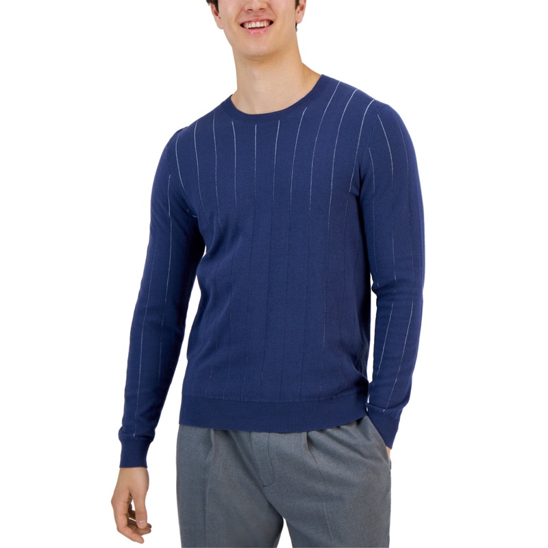 Alfani Men's Blue Stripe Crewneck Sweater XL