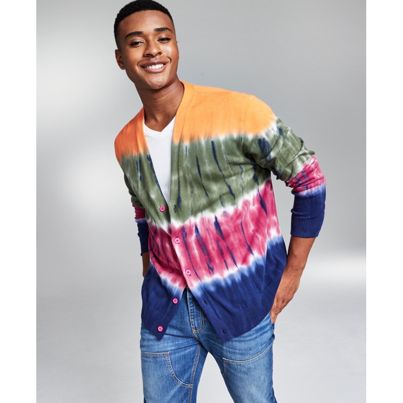 And Now This Jerome Lamaar Men's Tie dye Cardigan Bright Pink Medium
