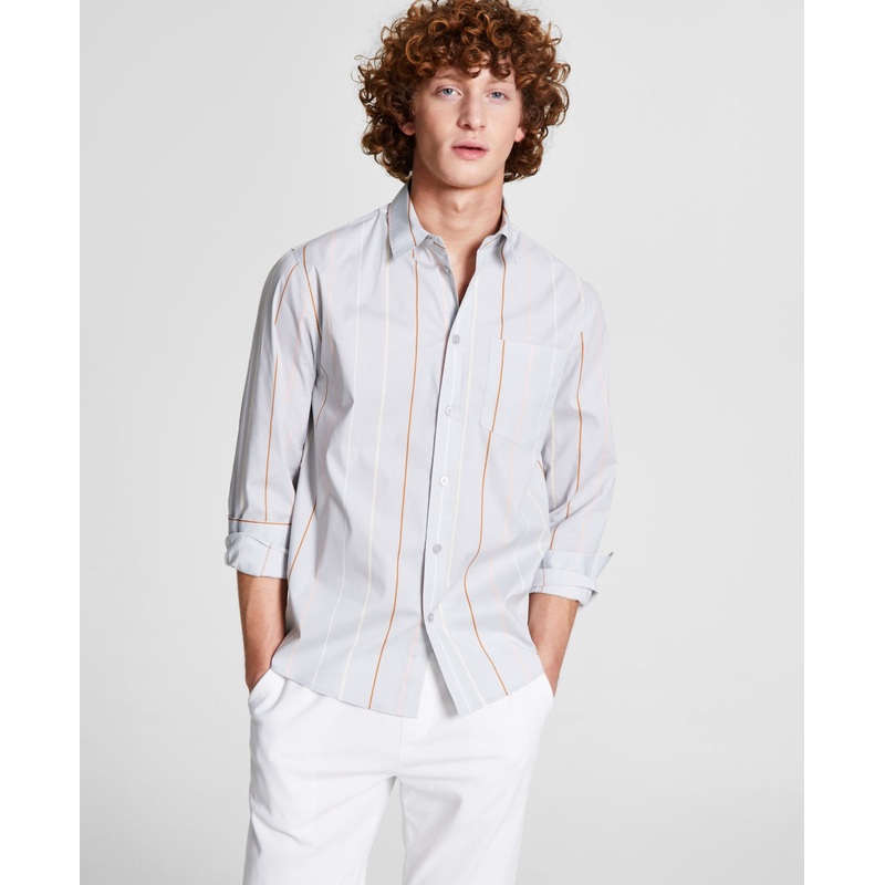 And Now This Men's Regular fit Stripe Shirt Grey / Pink Size Large