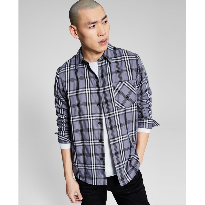 And Now This Men's Soft Plaid Button up Shirt  Grey Xl