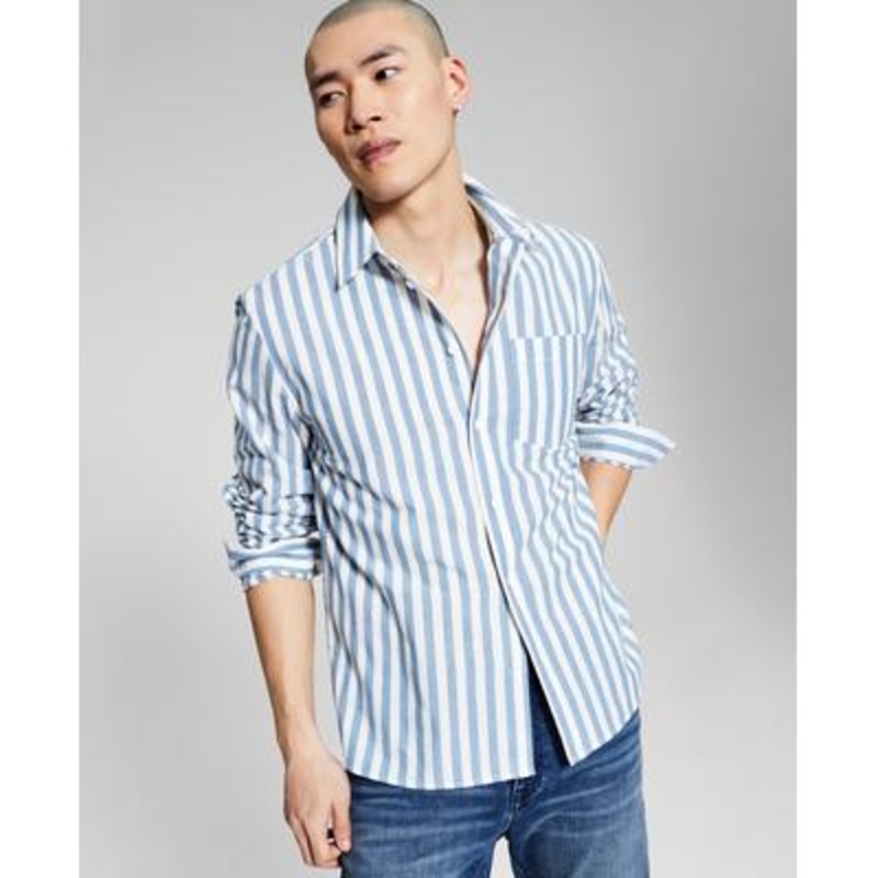 And Now This Men's Striped Long sleeve Shirt Blue White Small