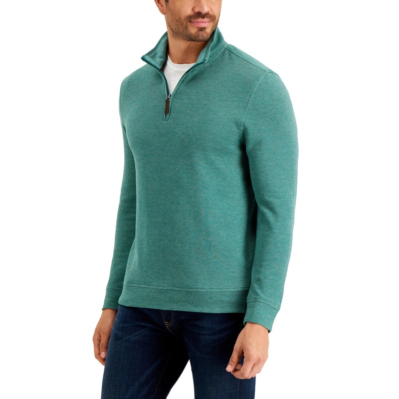 Club Room Men's Birdseye Quarter zip Sweater  Marine Green  Size Small