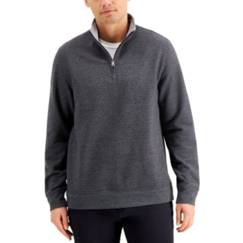 Club Room Men's Stretch Quarterzip Fleece Sweatshirt  Dark Gray Small