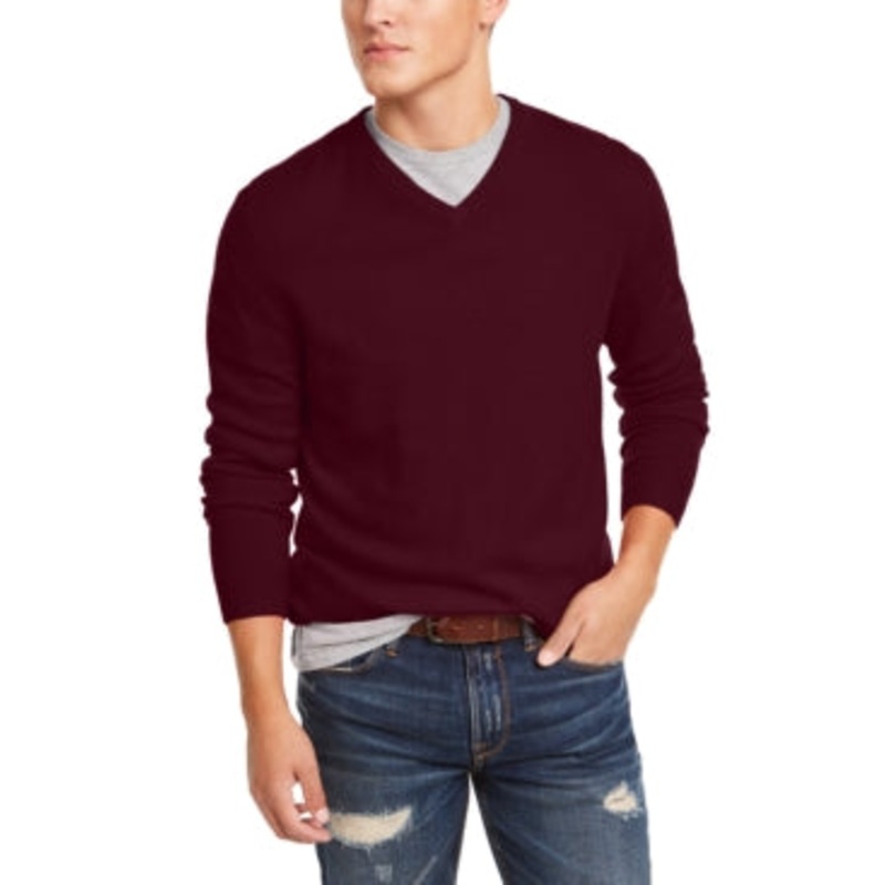 Club Room Men's V-neck Cashmere Sweater Xl Cabernet Purple