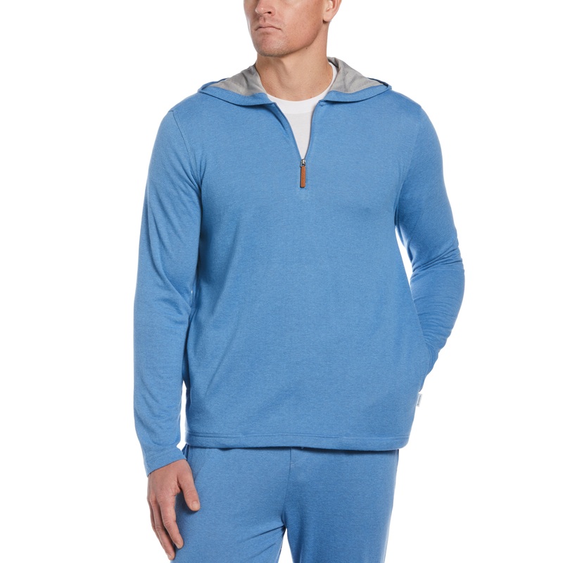 Cubavera Men's 1/4 Zip Heather Knit Hoodie XL Federal Blue Viscose Blend