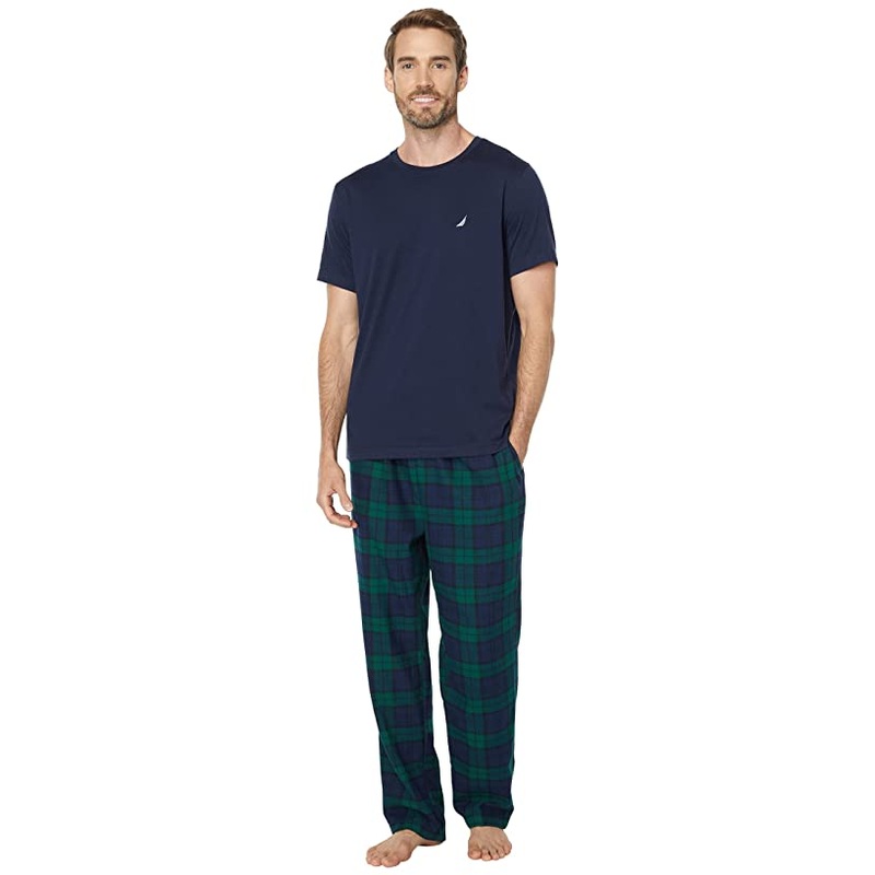 Nautica Men's Flannel Pajama Set Dark Blue Xxl