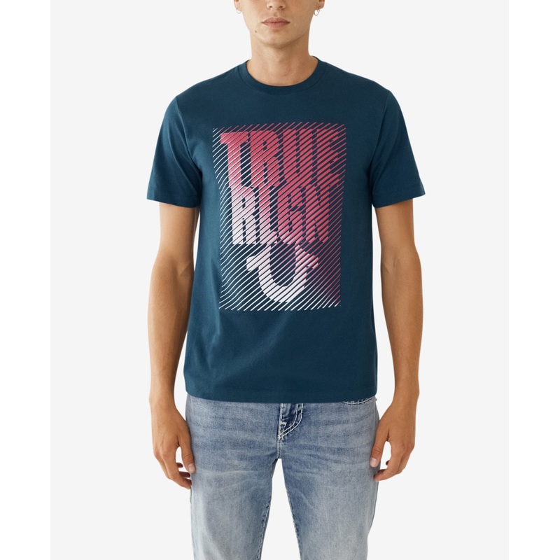 True Religion Men's Gradient Logo Tshirt  Reflecting Pond Navy M
