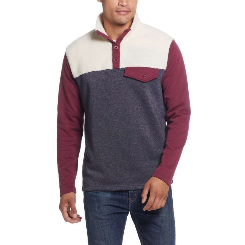 Weatherproof Vintage Men's Knit Sherpa Pullover Shirt Red Blue Heather Large