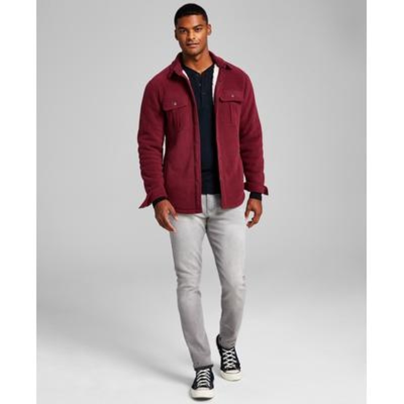 And Noe This Men's Burgundy Shacket Polar Fleece Shirt Jacket Red 2XL