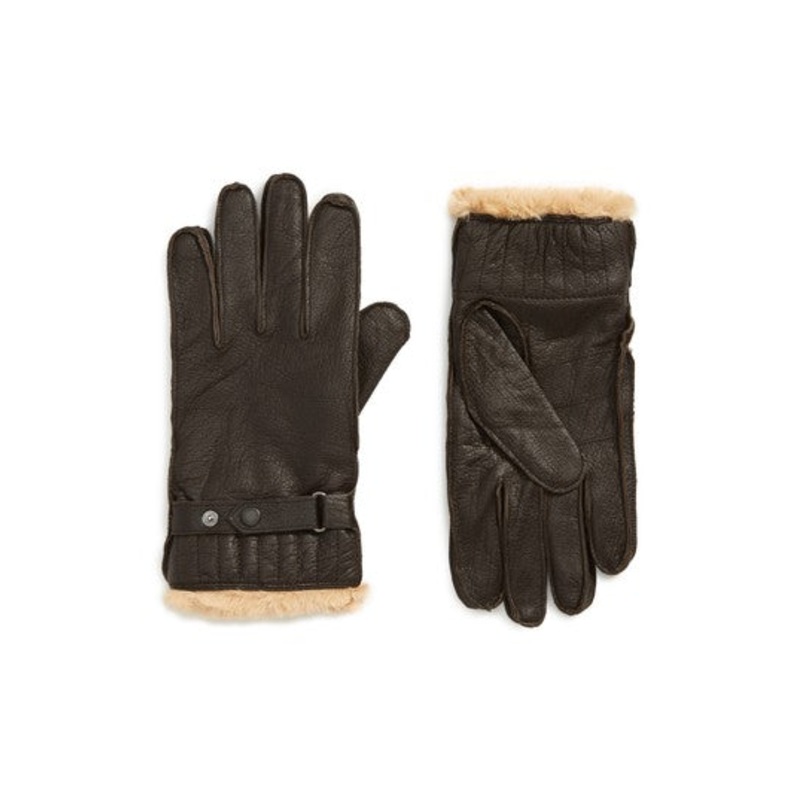 Barbour Mens Brown Leather Utility Gloves Brown LARGE