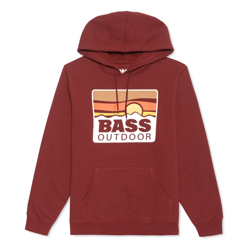 Bass Outdoor Men's Peak Retro Logo Fleece Hoodie DARK RED LARGE