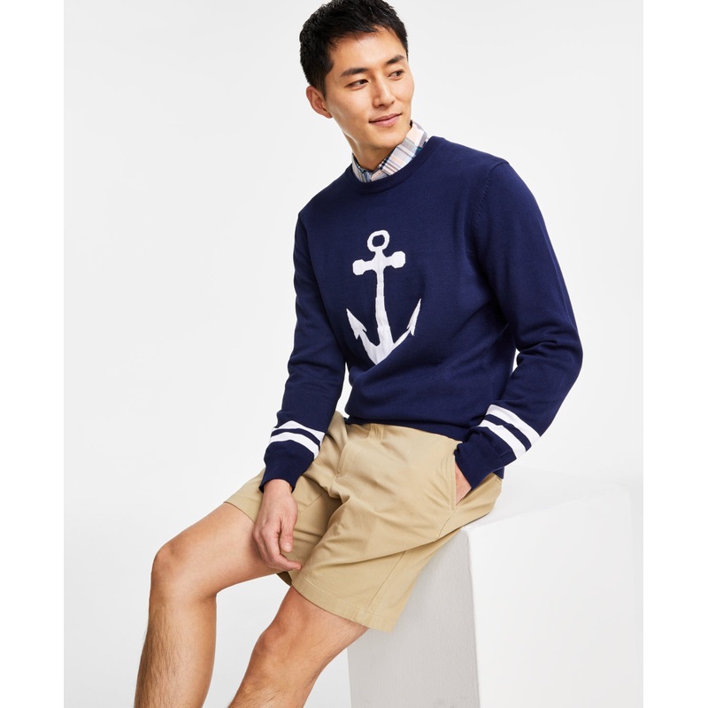 Club Room Men's Anchor Cotton Sweater Dark Blue Large