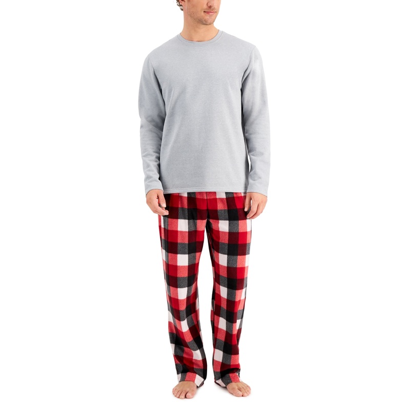 Club Room Men's Fleece Shirt & Pajama Pants Set Dark Red Small