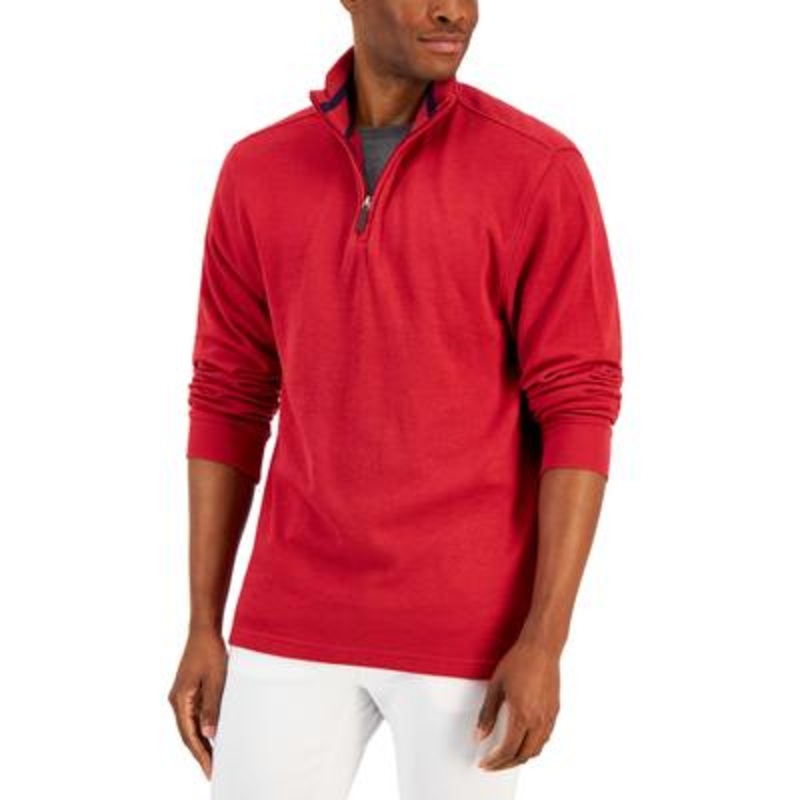 Club Room Men's French Rib Quarter Zip Sweater Red Large