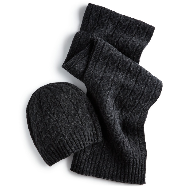 Club Room Men's Hat & Scarf Charcoal Heather Osfa Reg