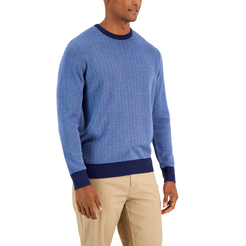 Club Room Men's Herringbone Crewneck Sweater Navy Blue Small