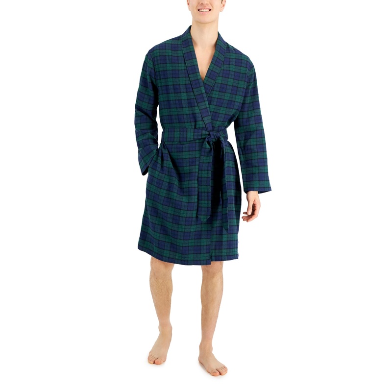 Club Room Men's Plaid Flannel Robe  Navy Green Navy L/XL