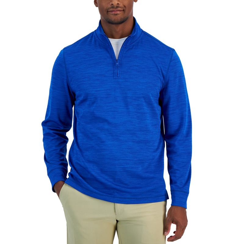 Club Room Men's Quarter zip Tech Sweatshirt Dark Blue Large