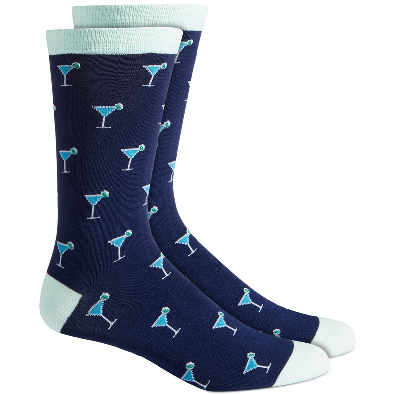 Club Room Mens Crew Socks  Dark Blue Print One Size Reg