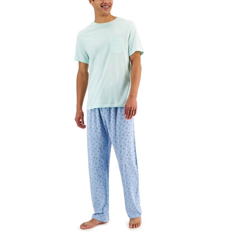 Club Room Mens Fishing Lure Two Piece Pajama Pant Set Dark Blue 2XL