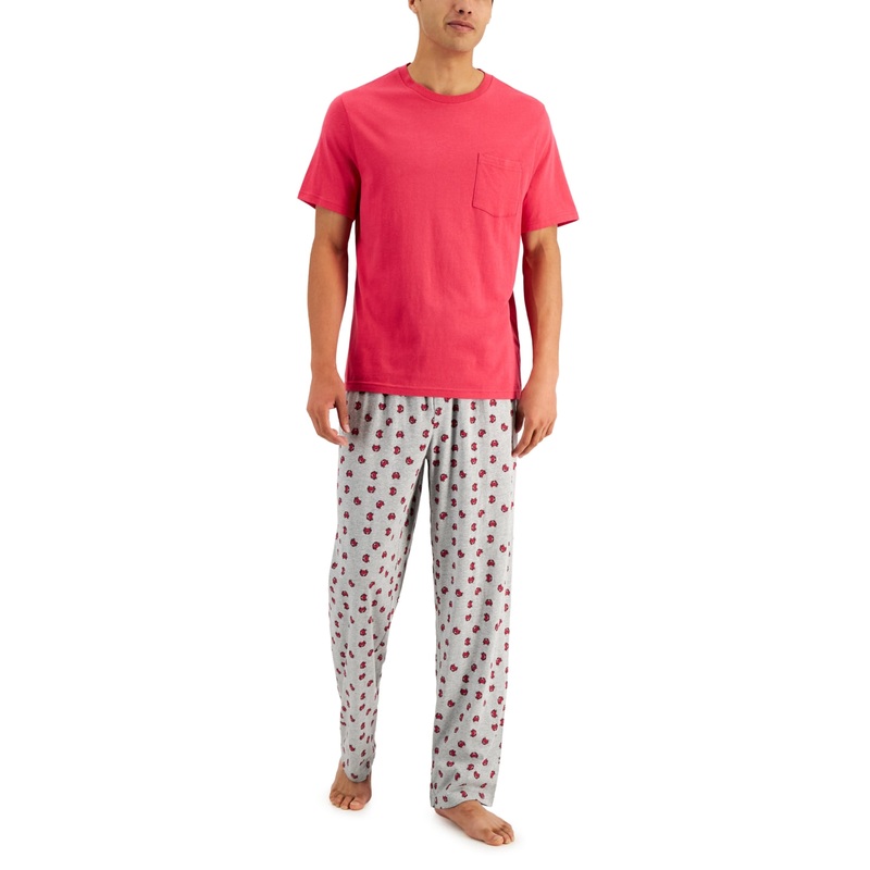 Club Room Mens Two Piece Crab Print Pajama Set Gray Large