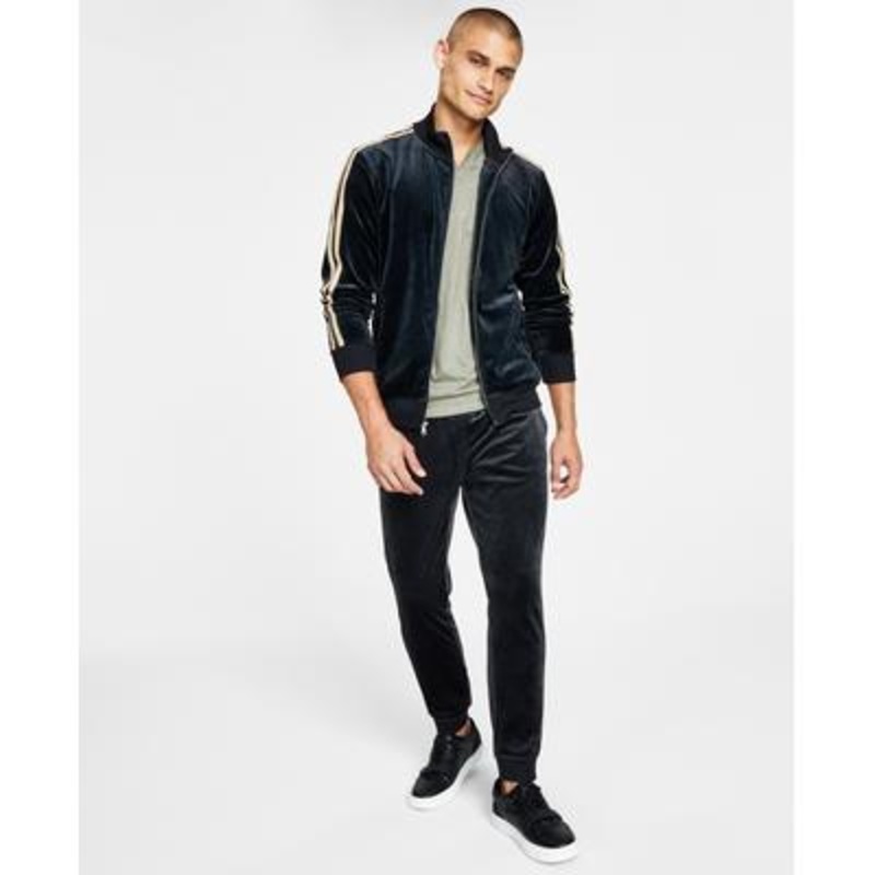 INC International Concepts Mens Black Velour Sweatshirt Track Jacket Large