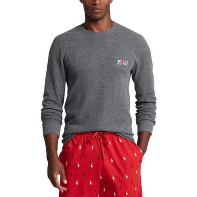 Polo Ralph Lauren Men's Waffle Longsleeve Pajama Shirt  Charcoal Heather Medium