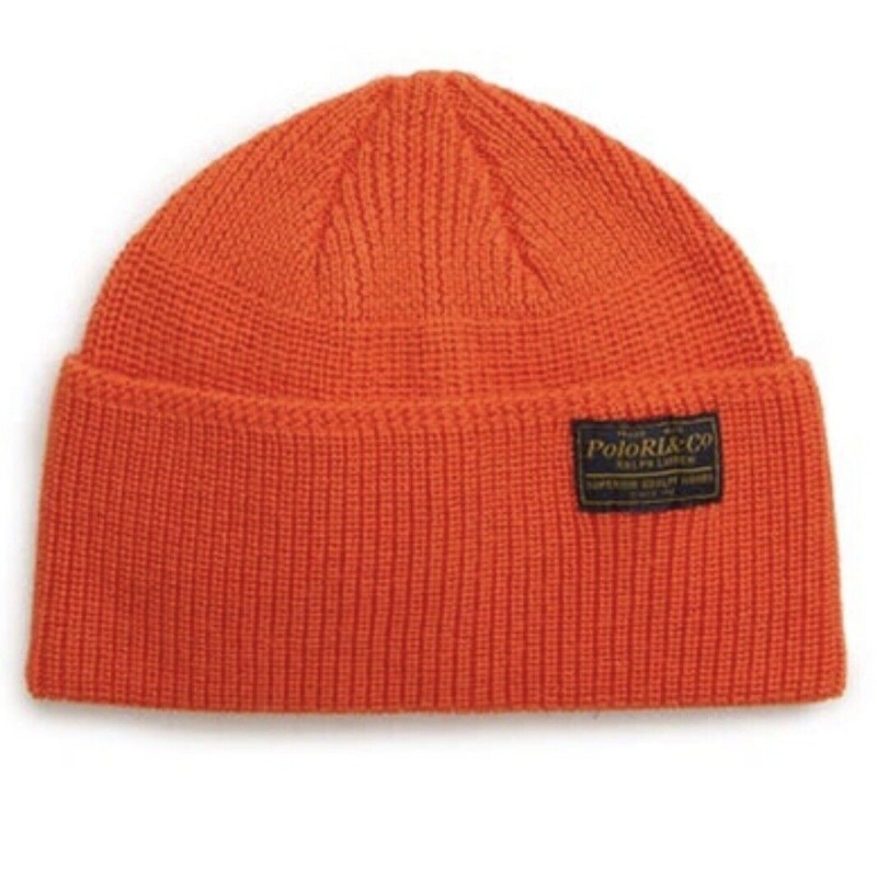 Polo Ralph Lauren Unisex Beanie Hat Orange Wool Osfa Reg