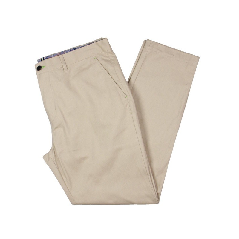 Society of Threads Mens Sim Fit Stretch Chino Pants Light Brown 34 Reg