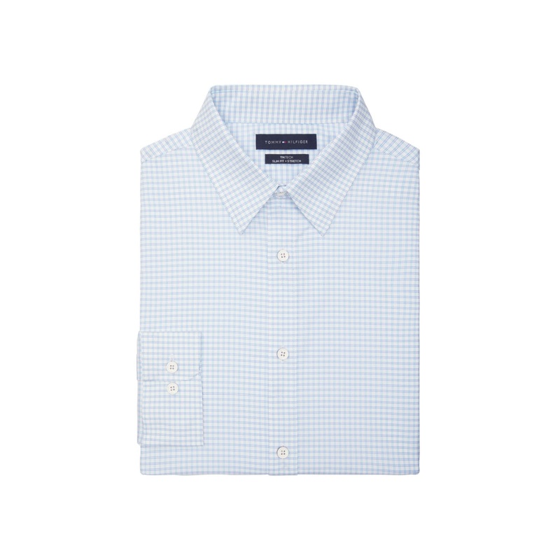 Tommy Hilfiger Men's Notuck Slim Fit Stretch Dress Shirt  Clear Ocean  Blue Med