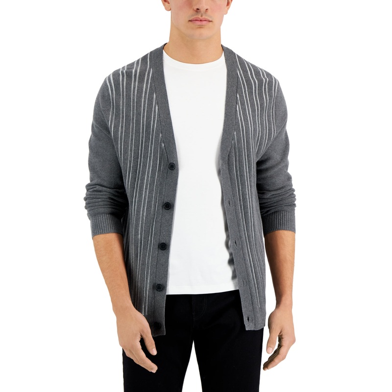 Alfani Men's Striped Cardigan  Casual Grey Heather  Xl