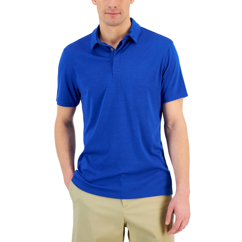 Alfani Mens Alfatech Stretch Solid Polo Shirt Blue Small