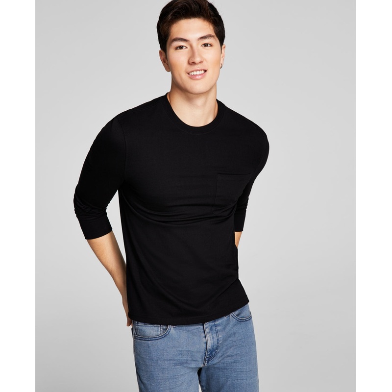 And Now This Men's Pocket Long sleeve Tshirt Jet Black Size Large