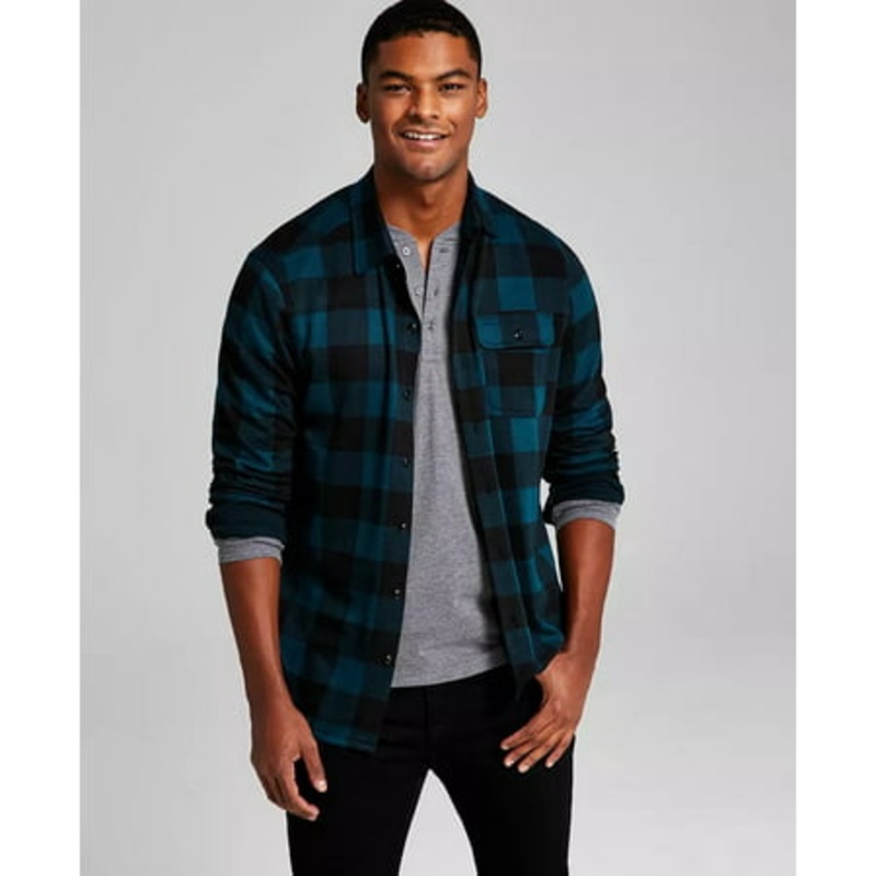 And Now This Mens Plaid Button down Shirt Dark Green Medium