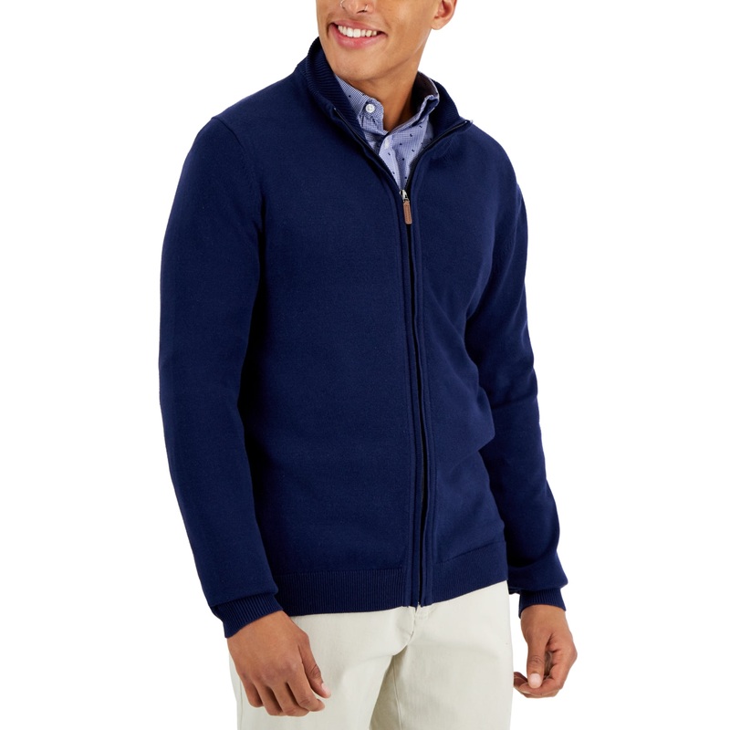Club Room Men's Full zip Sweater Dark Blue Xxl