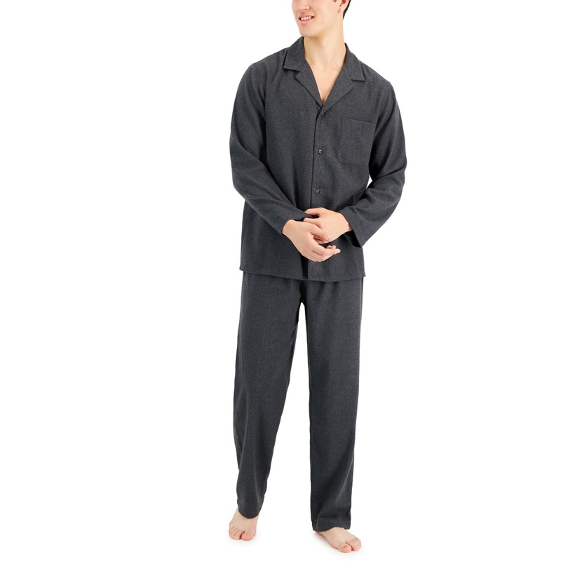 Club Room Men's Heathered Flannel Pajama Set Dark Gray Large