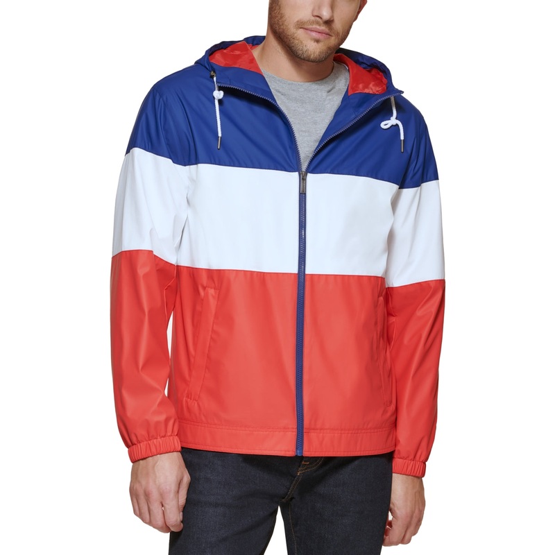 Club Room Men's Lightweight Hooded Rain Jacket In Dark Blue  Size Small