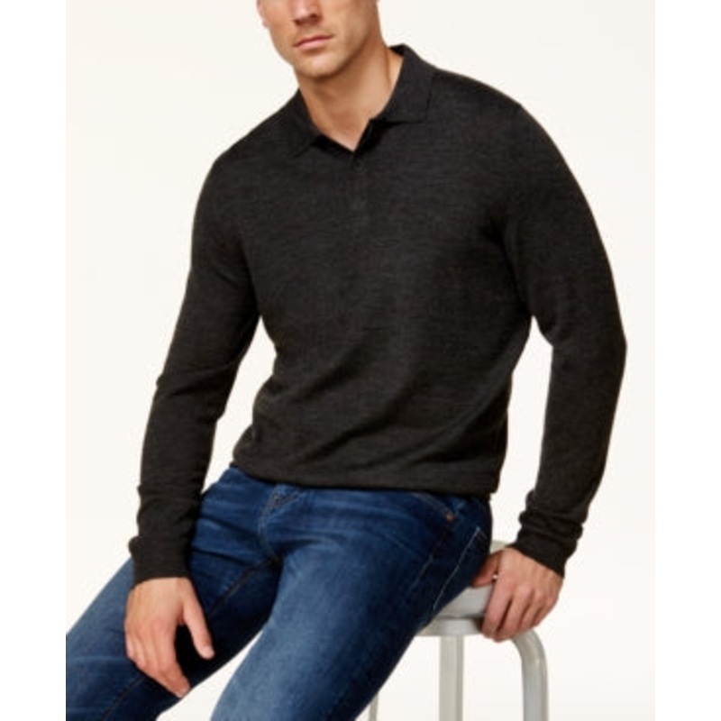 Club Room Men's Merino Wool Polo Sweater Ebony Heather XL