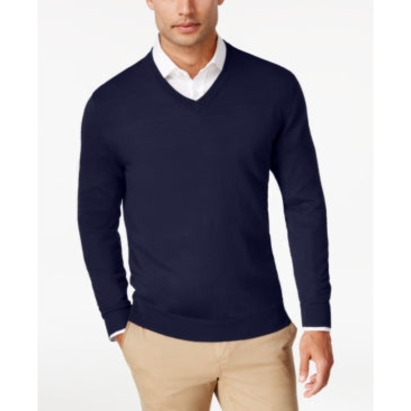 Club Room Men's Navy Blue Merino Wool Blend Sweater Size Large