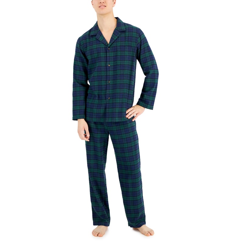 Club Room Men's Plaid Flannel Two Piece Pajama Set Navy Xl