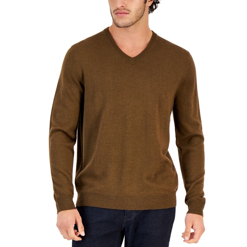 Club Room Men's V-neck Merino Wool Sweater Dark Brown Large