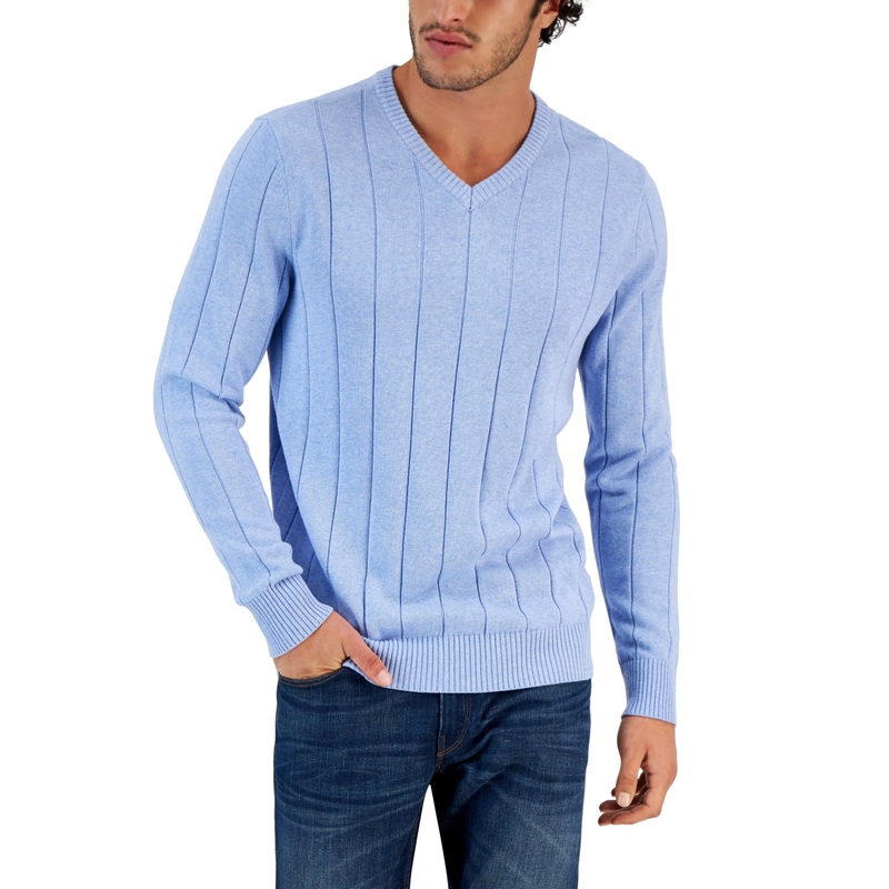 Club Room Men's Vneck Cotton Sweater  Blue Medium