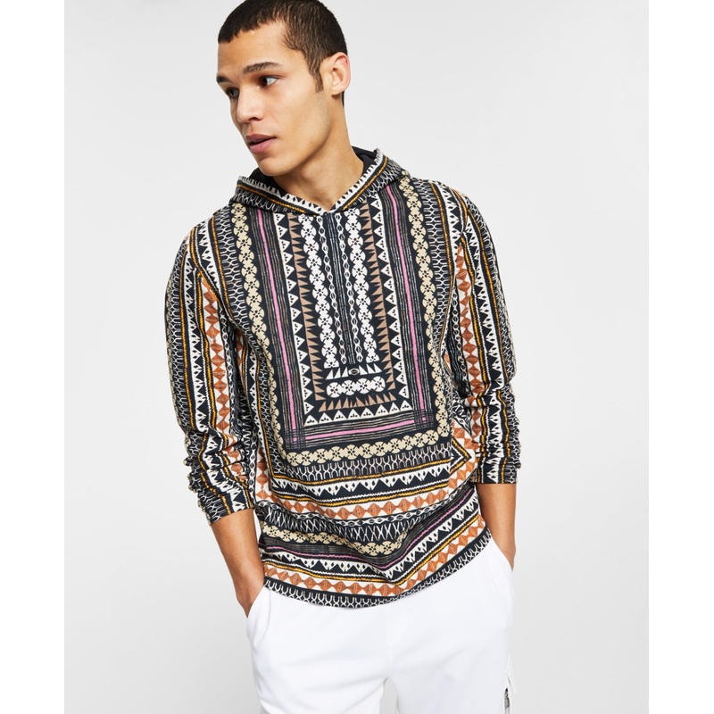 Inc International Concepts Men's Southwest Patterned Hoodie Sweatshirt Black Large