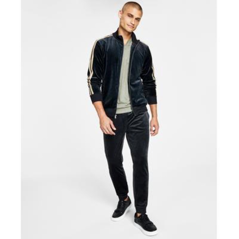 International Concepts Mens Velour Sweatshirt Track Full Zip Jacket Black Medium