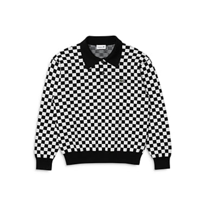Lacoste Men's Checkered print Polo Sweater  Black Mens Medium
