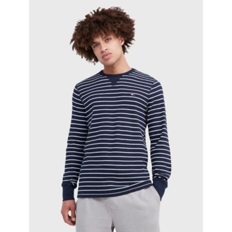 Tommy Hilfiger Men's Blue Thermal Stripe Lounge Crewneck 2XL
